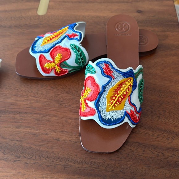 Tory Burch Shoes - Tory Burch embroidered slip on sandals.